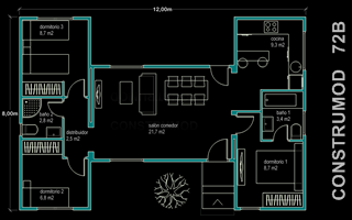 Ampliar plano casa moderna 72 m2 B