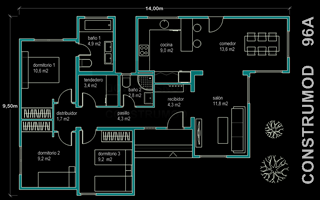 Ampliar plano casa moderna 96 m2 A