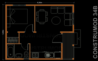 Ampliar plano casa de madera 34m2 B B