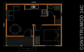Ampliar plano casa de madera 34 m2 C