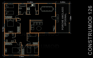 Ampliar plano casa de madera 126 m2