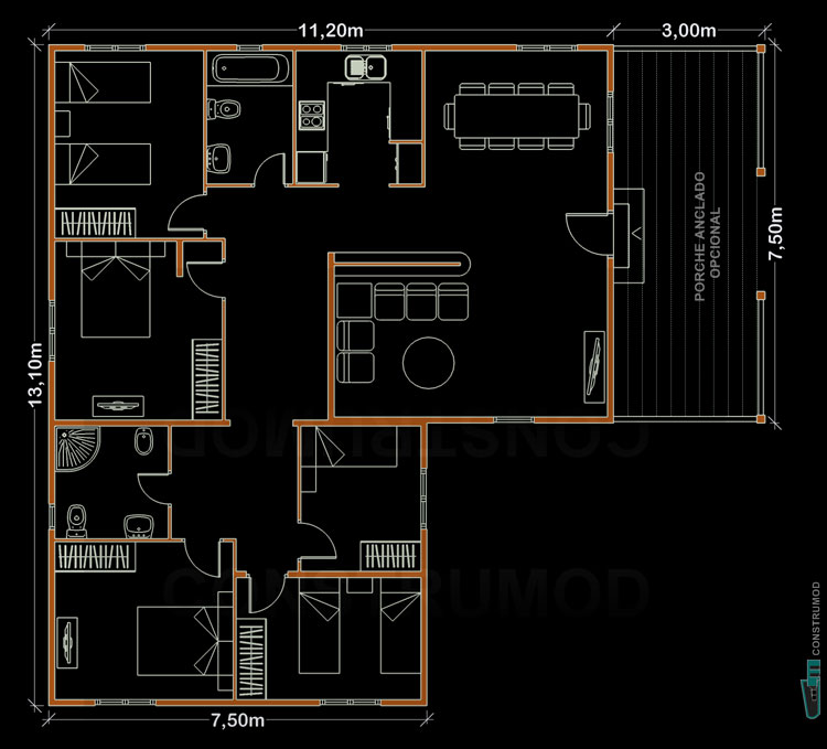PLANO CASA DE MADERA 126 m2