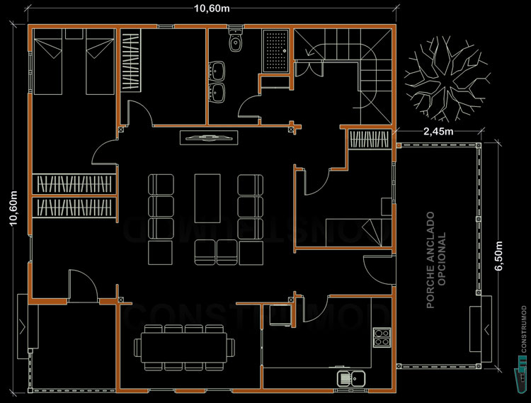 PLANO PLANTA CASA DE MADERA 168 m2