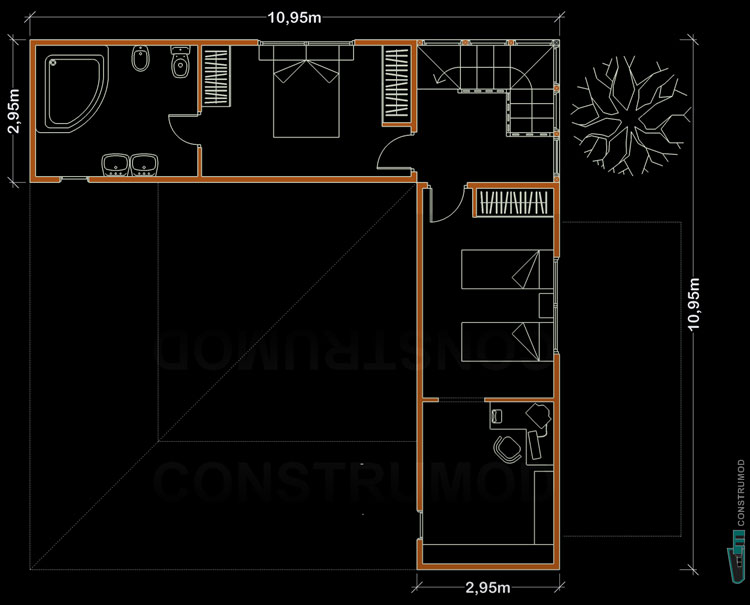 PLANO PLANTA SUPERIOR CASA DE MADERA 168 m2