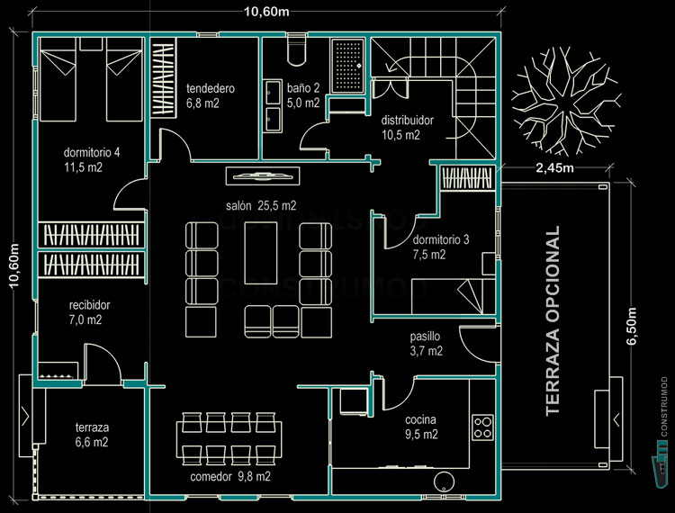 PLANO PLANTA CASA MODERNA 168
