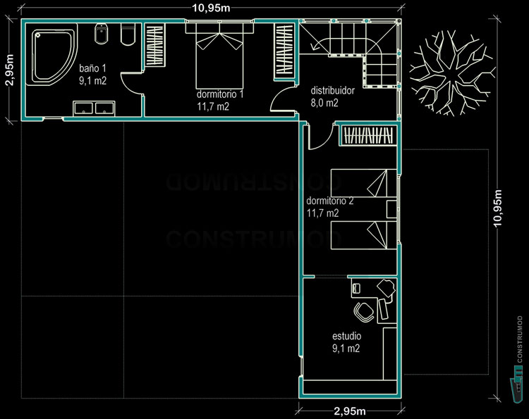 PLANO PLANTA SUPERIOR CASA MODERNA 168
